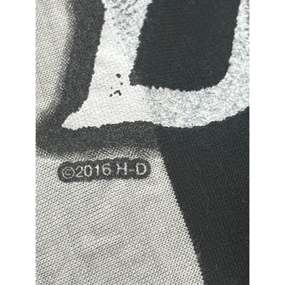 Harley Davidson Striped T-shirt Womans Large Biker Motorcycle Black White - Picture 6 of 11